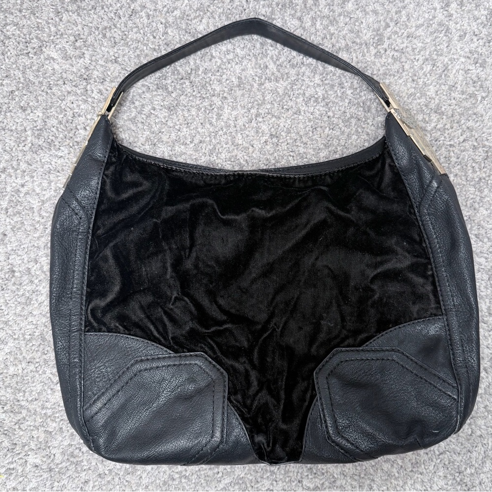 Y2K Juicy Couture Black Velvet & Leather Shoulder Bag - Picture 11 of 14